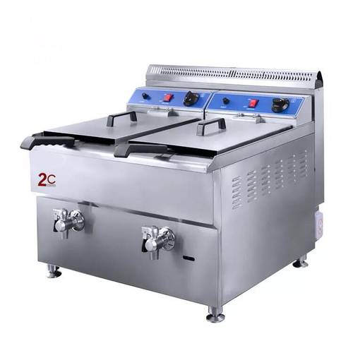قلاية بطاطس كهربائية ماركة توسي 2C استيل حوض ثنائي مع الصرف 16+16لتر HEF-162V - GLS