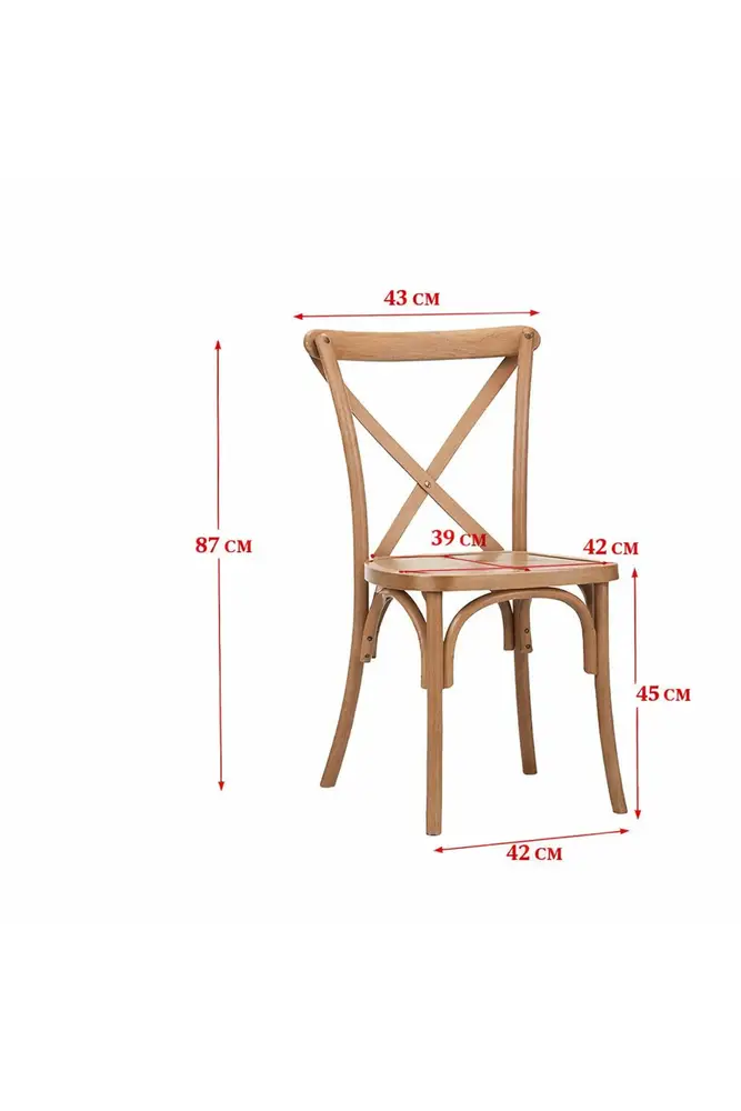  كرسي طعام خشبي كلاسيكي بتصميم ظهر X أنيق – كرسي مطبخ ومطاعم متين ومريح – مقاس 87×43×42 سم مع ارتفاع مقعد 45 سم وعرض مقعد 39 سم – مناسب للمنازل والمقاهي والمطاعم 