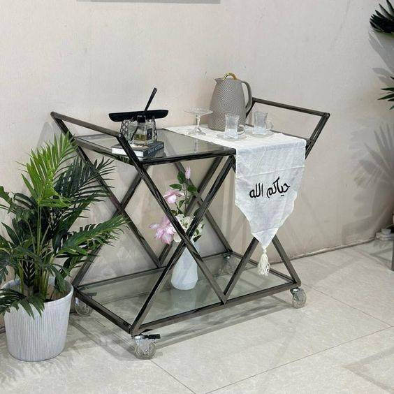 عربة شاي ستيل أسود زجاج **