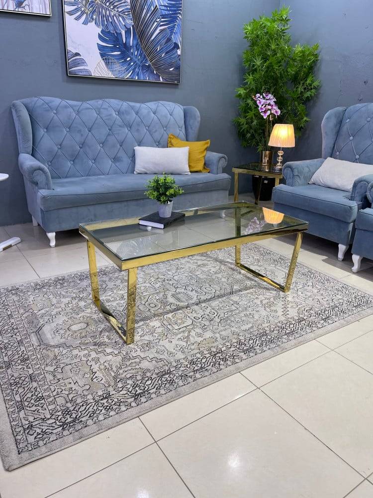 طاولة خدمة وسط ذهبي زجاج أبيض شفاف