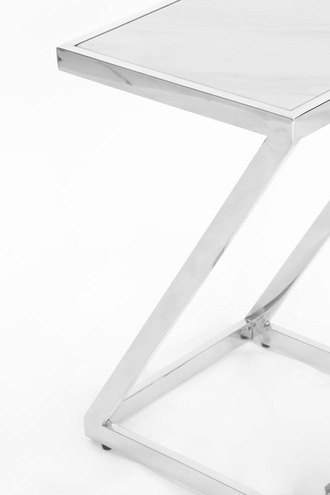 Silver Marble Glass Steel Tea Table