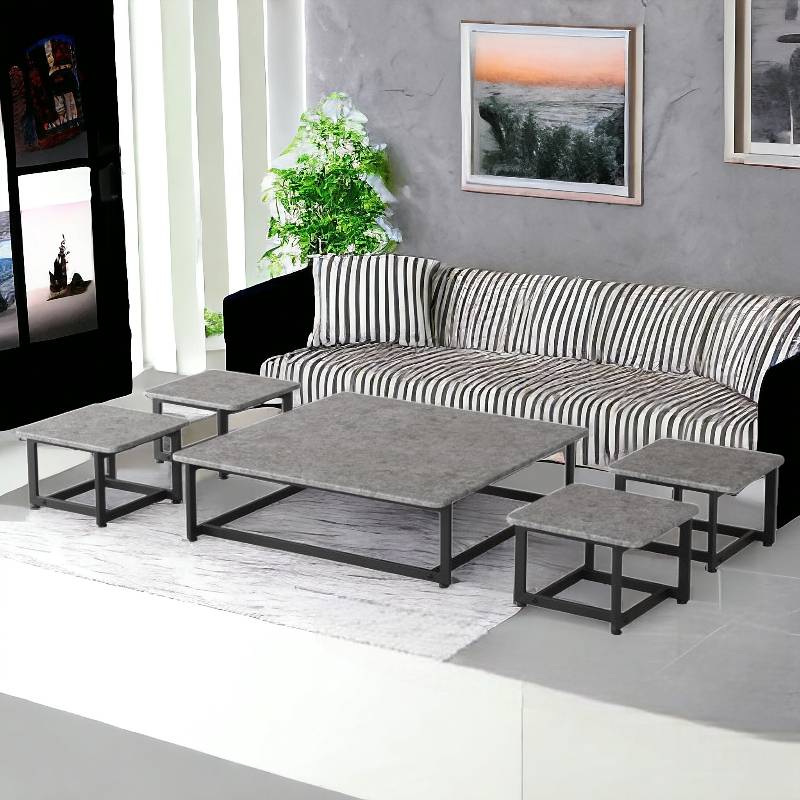 طقم طاولات شاي وقهوة خشبي جلسات أرضي لون رمادي 1+4