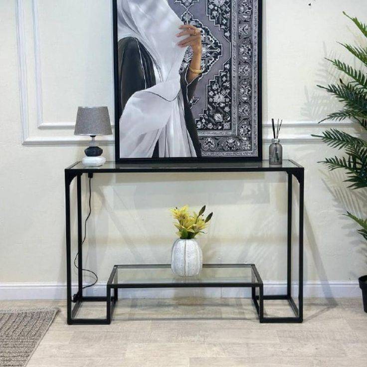 مدخل زجاج أنيق وعصري ــ اسود ــ 120x40x90سم