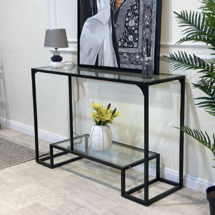 مدخل زجاج أنيق وعصري ــ اسود ــ 120x40x90سم