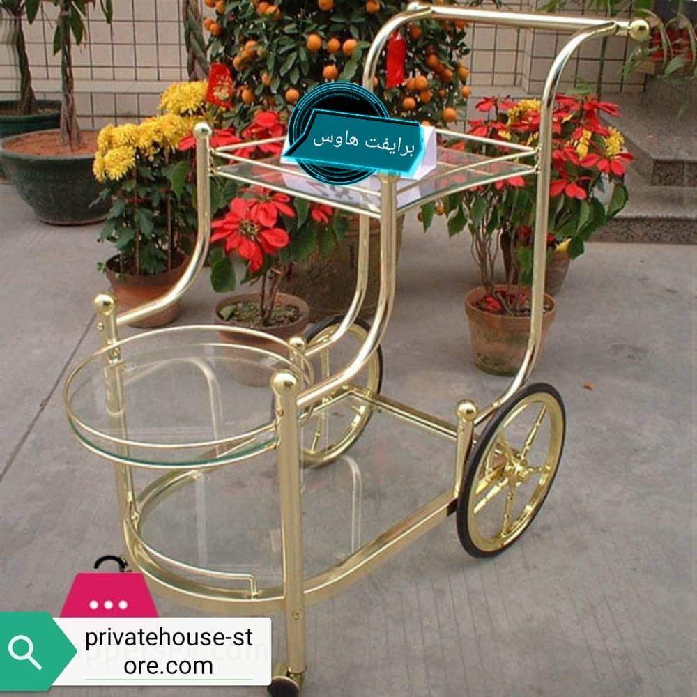 عربة شاي ستيل زجاج تايواني ذهبي**