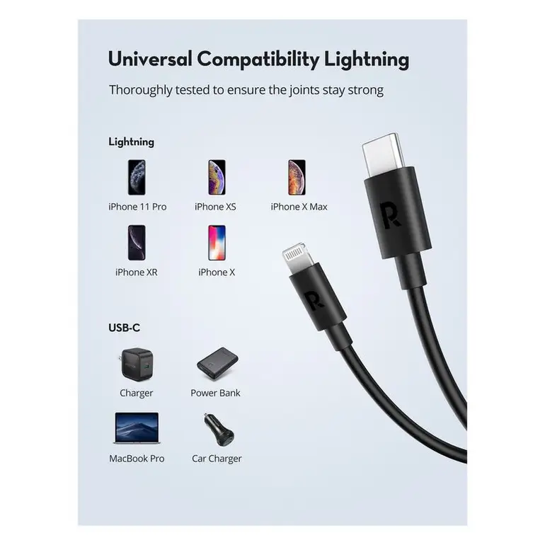 Ravpower 1M Type-C to Lightning Cable Tpe Black