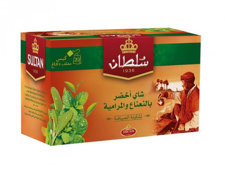 شاي السلطان اخضر بالنعناع والمراميه 20 كيس