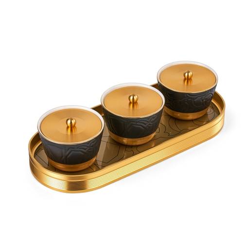 Sweet bowls with acrylic cover & porcelain tray -  Black