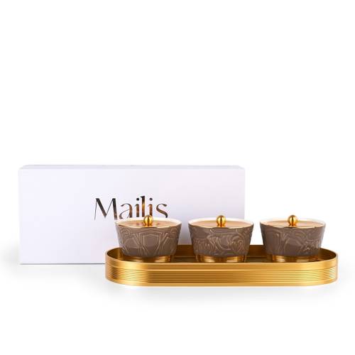 Sweet bowls with acrylic cover & porcelain tray - Brown