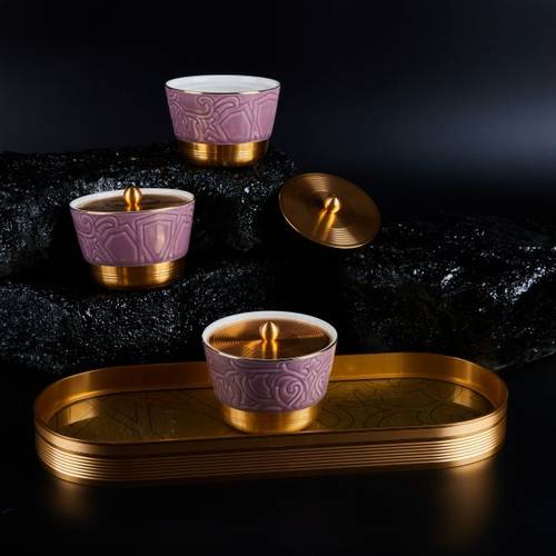 Sweet bowls with acrylic cover & porcelain tray - Purple