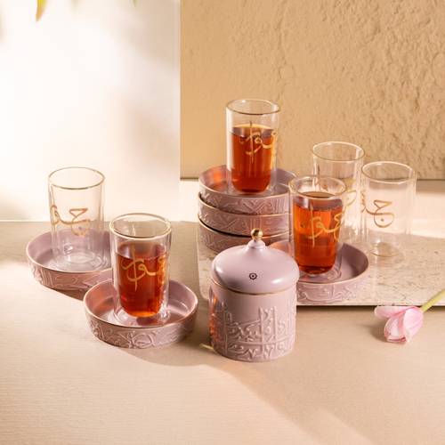 Tea Glass Set 12 Pcs From Jiwar -  Purple + Gold