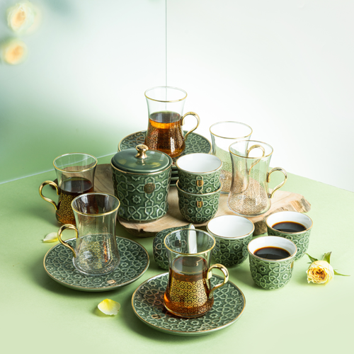 Tea And Arabic Coffee Set Rosette - Green