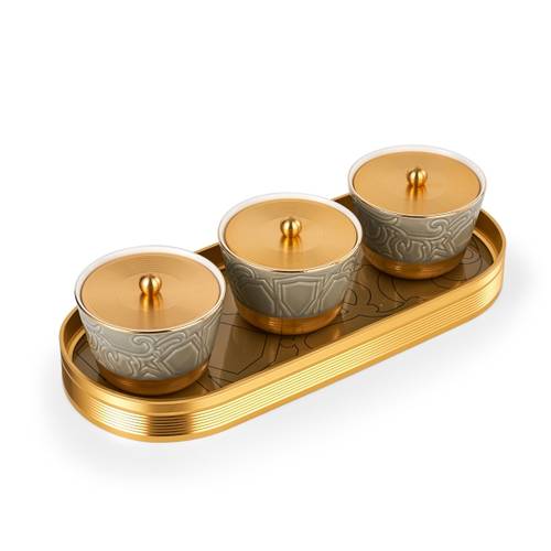 Sweet bowls with acrylic cover & porcelain tray -  Gray