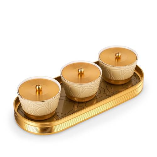 Sweet bowls with acrylic cover & porcelain tray -  Beige