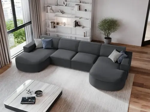 كنب زاوية حرف U رويال هوم 170×350×80 سم - رمادي داكن