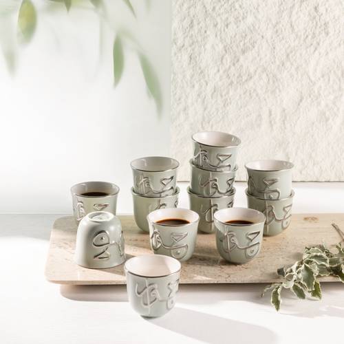 Arabic Coffee Set 12 Pcs From Jiwar - Light Green + Silver