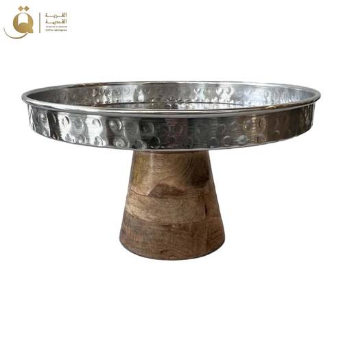 حامل كيك بقاعدة خشب طبيعي كبير - فضي