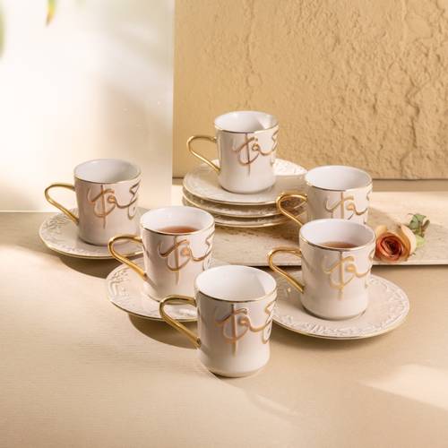 Porcelain Tea Set 12 Pcs From Jiwar - Beige + Gold 