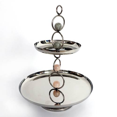 Two-tier large stainless steel dessert stand from the Fadha collection, size 25*25*35 cm