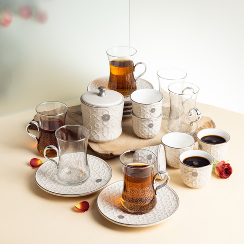 Tea And Arabic Coffee Set Rosette - White