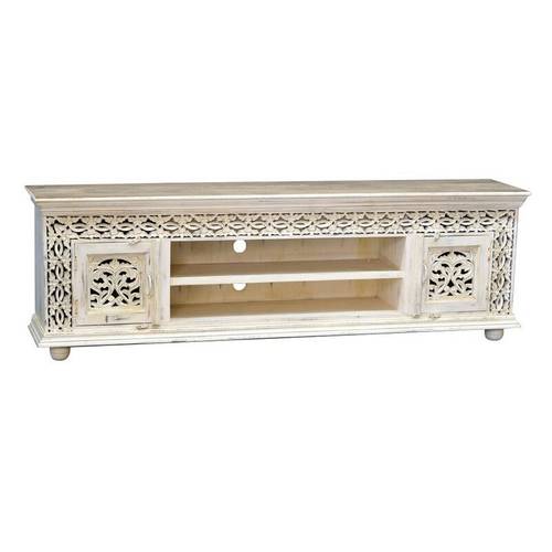 TV Stand – 200 cm – Natural Wood with Inner Carving – White Color