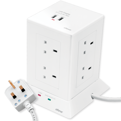 توصيلة كهربائية 3 متر شكل برج 13 امبير 8 مخارج مع مخرجين USB شحن 2.1 امبير - الفنار