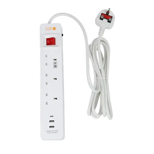 توصيلة كهربائية 3 منافذ 5 متر + USB2 + 1TYPe C - توفل