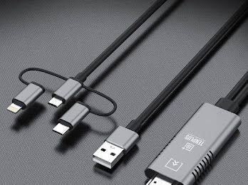 كيبل  محول متعدد 3 في 1 من HDMI إلى ايفون و مايكرو وتايب سي بطول متر وثمانين من تن بلس 10 TENPLUS