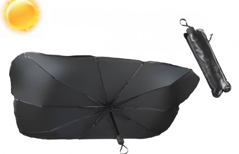 مظلة شمسية للزجاج الامامي للسيارة، قابلة للطي وتحجب الاشعة فوق البنفسجية والحرارة وتحافظ على برودة السيارة وتحمي الاجزاء الداخلية للسيارة،