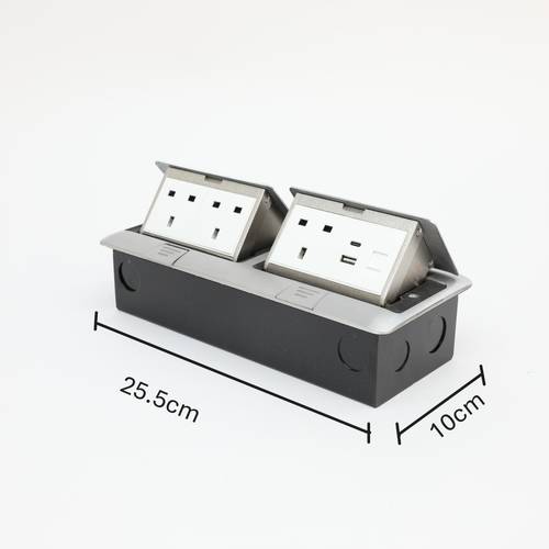 فيش ارضي فضي ثلاثي 13 امبير مع مدخل انترنت USB , TypeC