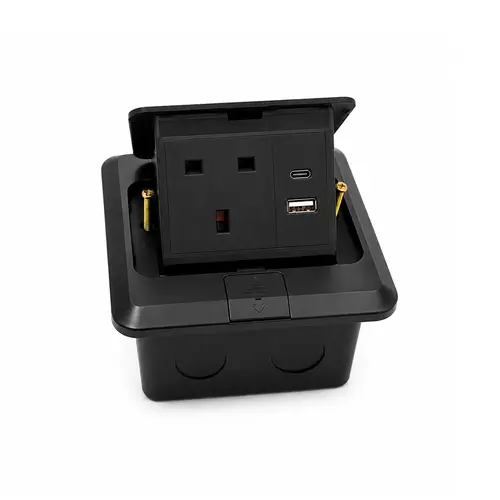 فيش ارضي اسود 13 امبير مع مدخل USB , TypeC