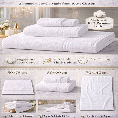 Luxury Hotel Towel – 100% Cotton | Ultra Soft and Highly Absorbent | 3 Sizes (50x75, 50x90, 70x140) Hotel Quality