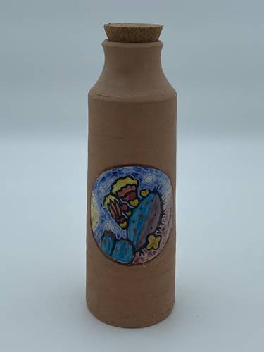 قارورة فسيفساء 600 ملي  واكثر  ( زخرفة الصبار)