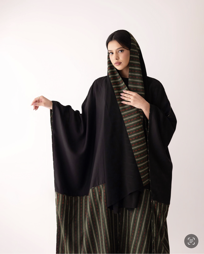 عبايه linen مع قطن هندي  أخضر مع أسود  