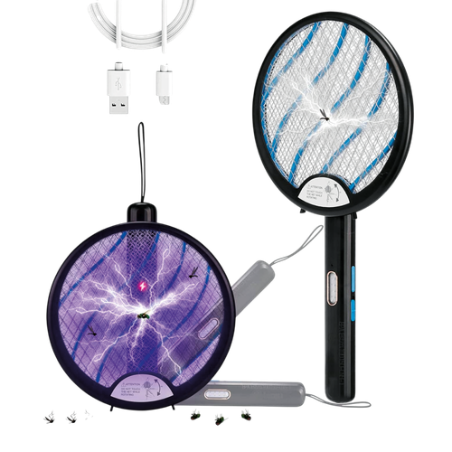 Multi-purpose electric zapper racket for family protection against insects and mosquitoes