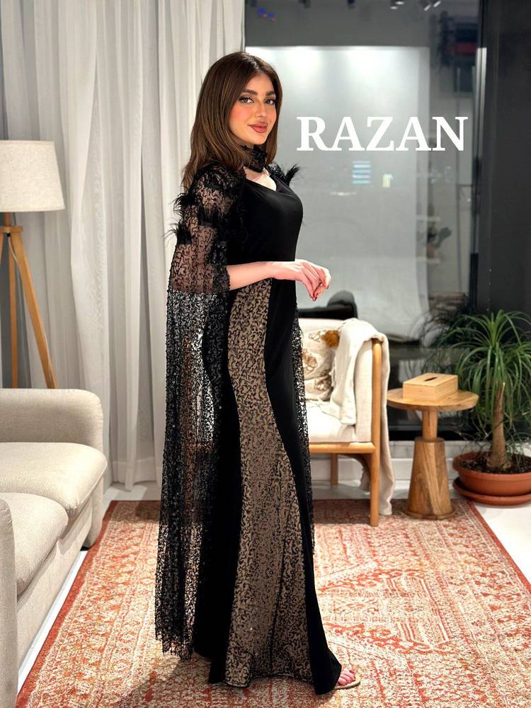 فستان أسود سهره باكمام طويل