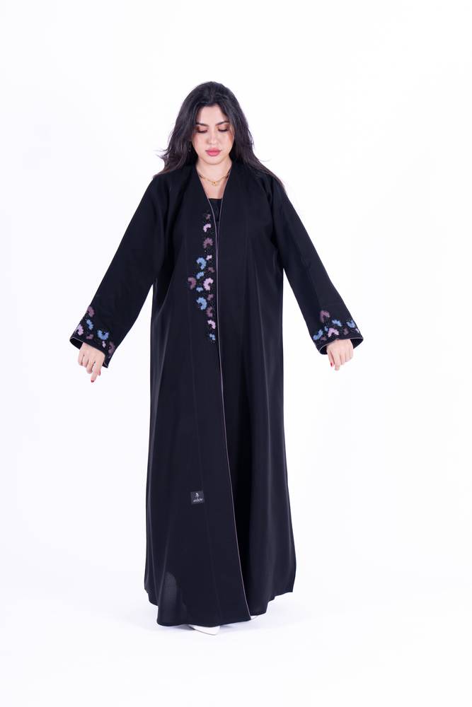 عباية عادية قماش كريب كتان تطريز 