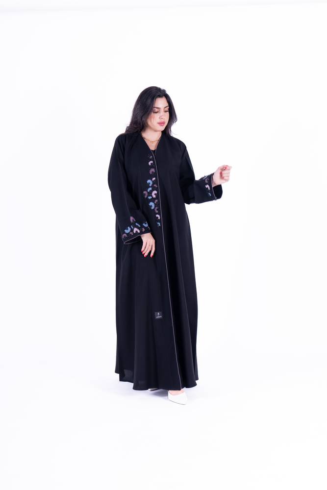 عباية عادية قماش كريب كتان تطريز 