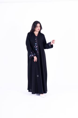 عباية عادية قماش كريب كتان تطريز 