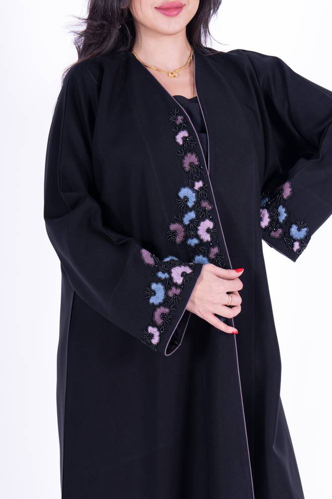 عباية عادية قماش كريب كتان تطريز 
