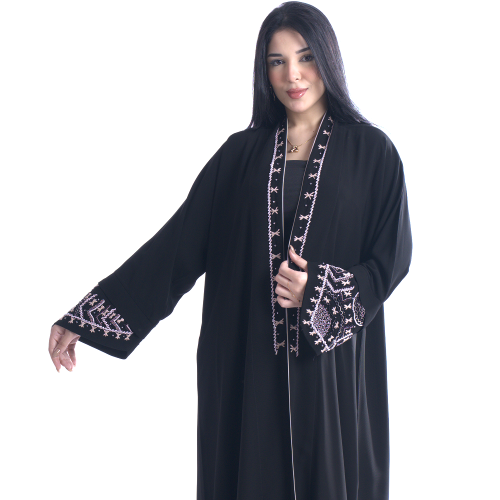 عباية أنيقة من قماش إنترنت بتطريز شك يدوي