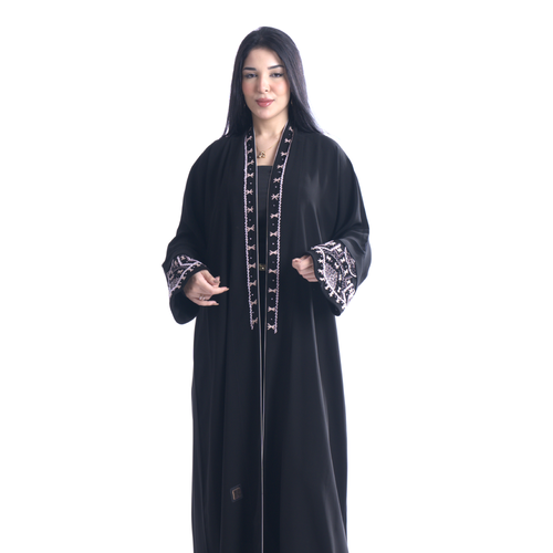 عباية أنيقة من قماش إنترنت بتطريز شك يدوي