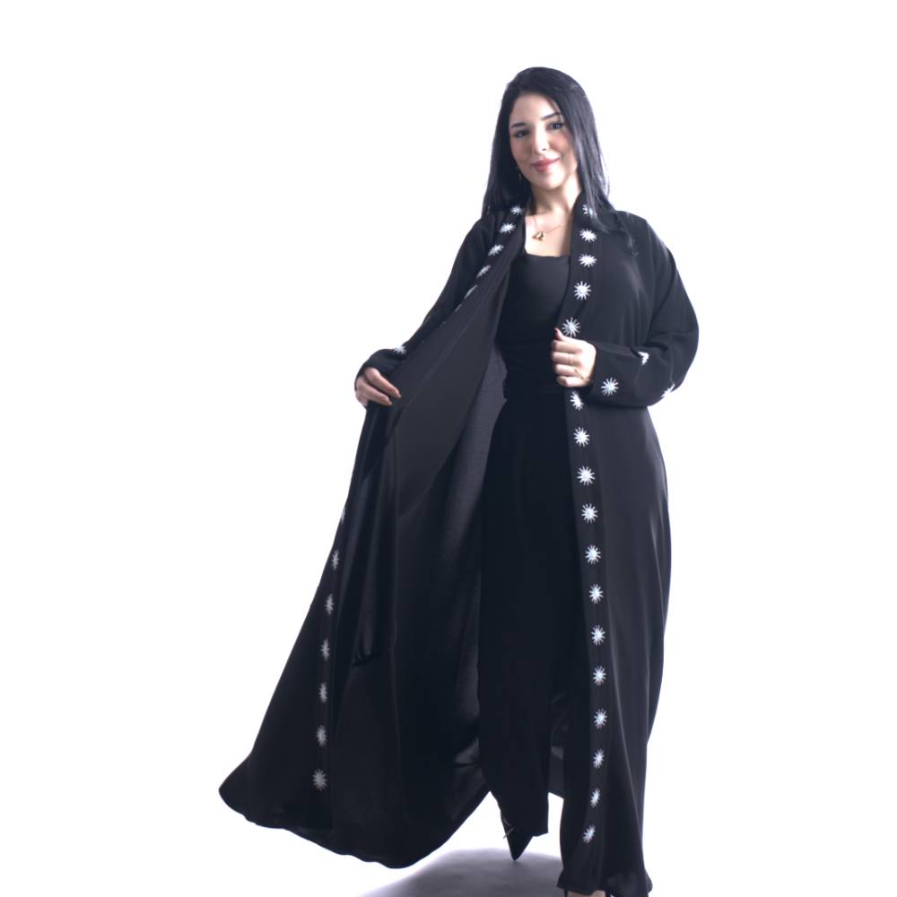 عباية كريب ملكي بتطريز شك يدوي