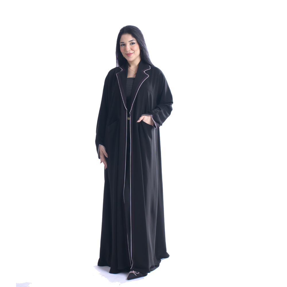 عباية رسمية من كريب ملكي مع جيوب أمامية