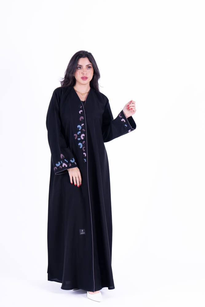 عباية عادية قماش كريب كتان تطريز 