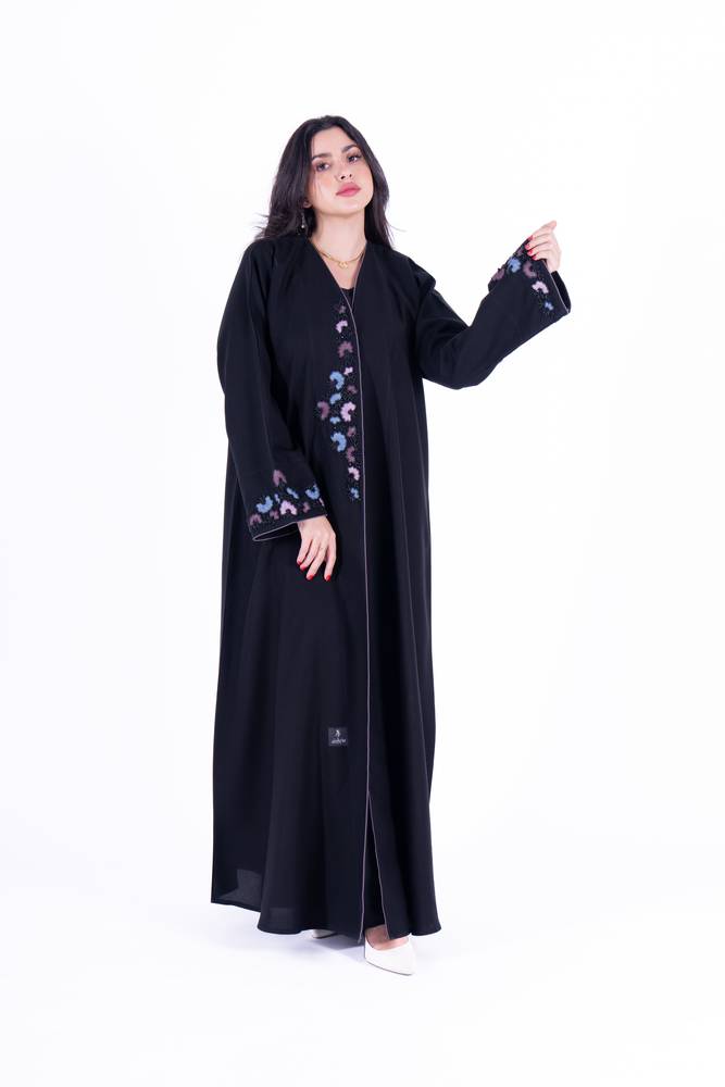 عباية عادية قماش كريب كتان تطريز 