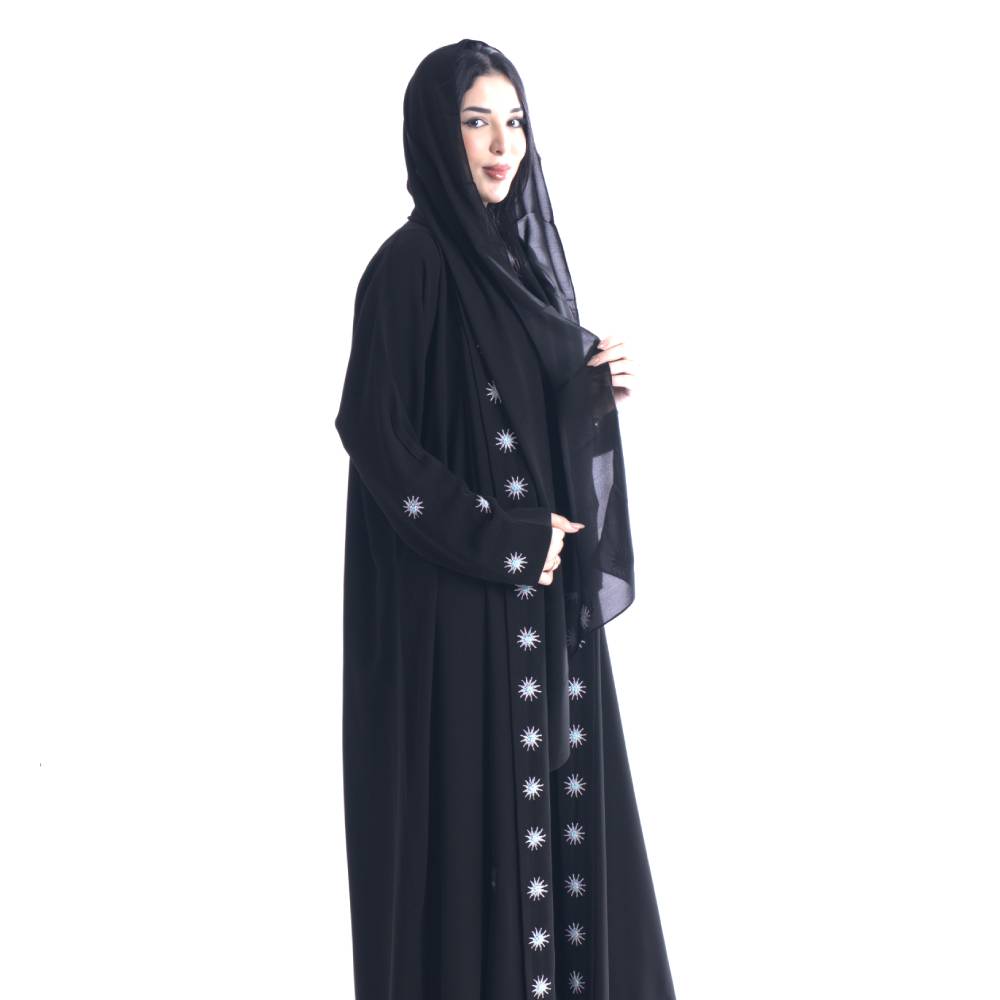 عباية كريب ملكي بتطريز شك يدوي