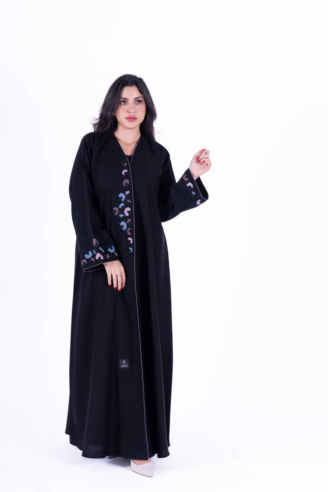 عباية عادية قماش كريب كتان تطريز 