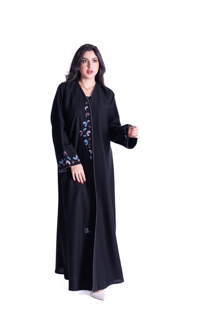 عباية عادية قماش كريب كتان تطريز 