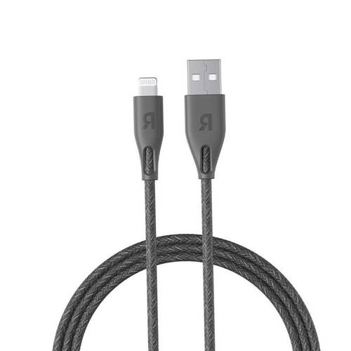كيبل شحن نايلون راف باور من USB-A إلى لايتنينق  1.2 متر - لون رمادي